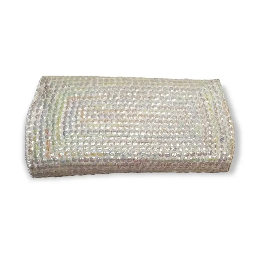 La Regal White Sequin Evening Clutch / Bag - Sequins Change Color w. Lighting